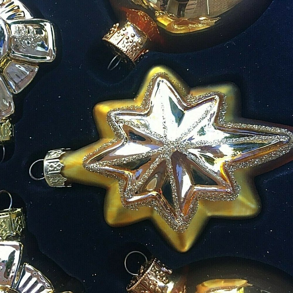 Holiday Home Glass Christmas Ornament Set Of 12 Gold Star Cross NIB opened      - Picture 4 of 9